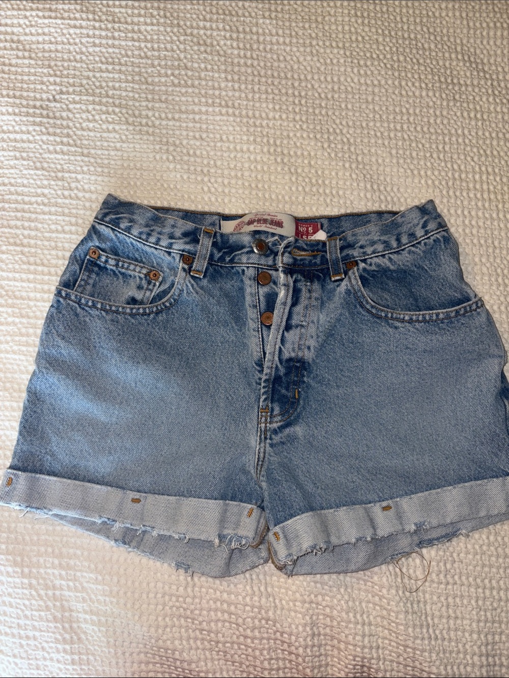 GAP Light Blue High-Rise Rolled Cuff Denim Shorts